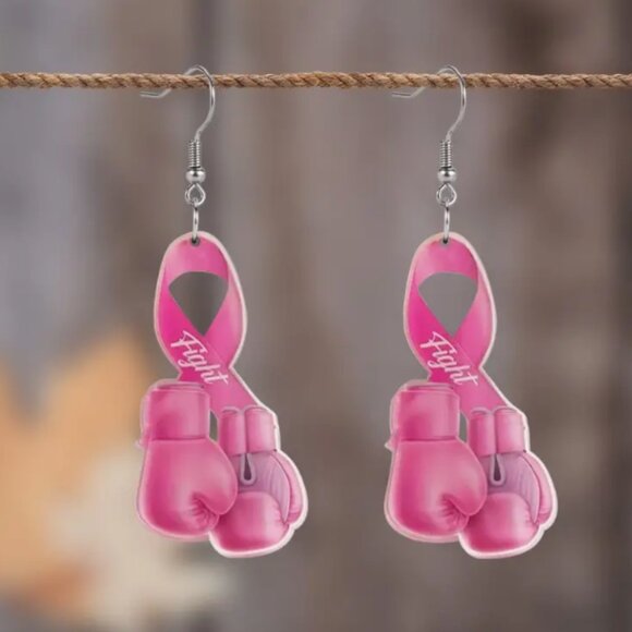 New Breast Cancer Awareness Boxing Gloves Earrings - Picture 1 of 1